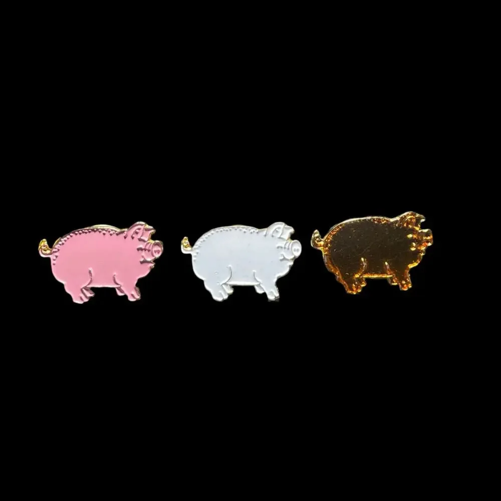 Vintage White, Pink, and Gold Farm Animal Pigs Enamel Lapel Pins Collection Lot